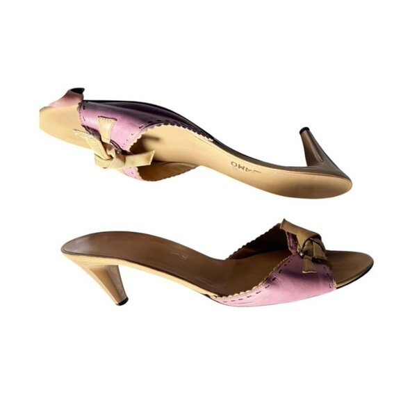 VTG Salvatore Ferragamo Women’s Sz 12 B Mauve Pink Leather Slip On Heels w/ Bow - Picture 6 of 15